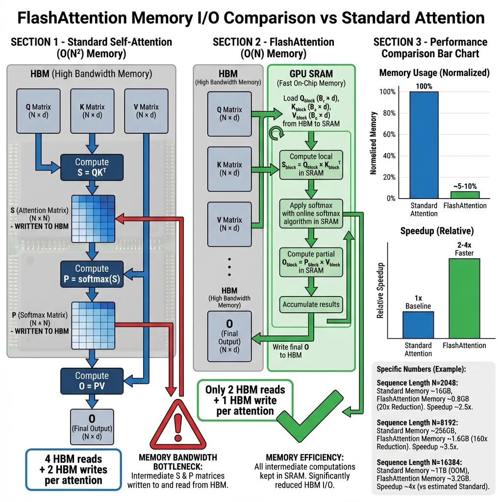 FlashAttention 内存I/O对比